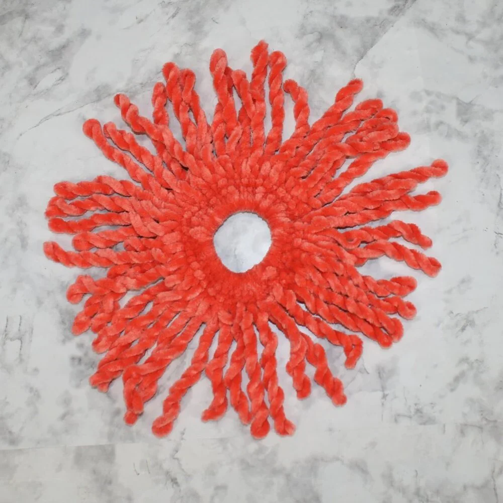 HAND CRAFTED Hair Scrunchie Fringe Crochet Kids Chenille Velvet Oversized Orange